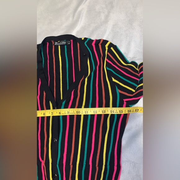 7th avenue Multicolor colorful Long Sleeve button down black knit Dress striped - Picture 6 of 8
